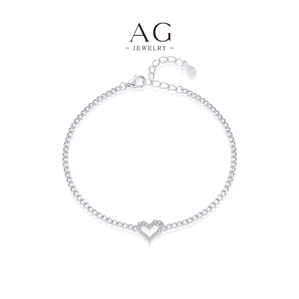 AG Heart Zircon Tennis Bracelet 925 Sterling Silver Romantic Love Token AGMSB0034
