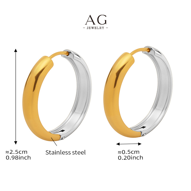 AG Stainless Steel Small Medium Large Hoop Earrings Classic Mirror Polish Jewelry AGF1098