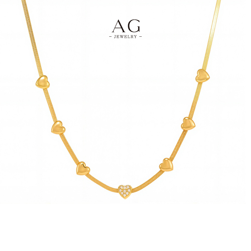 AG Multi Charm Heart Necklace Stainless Steel Layered Narrative Jewelry AGP1180