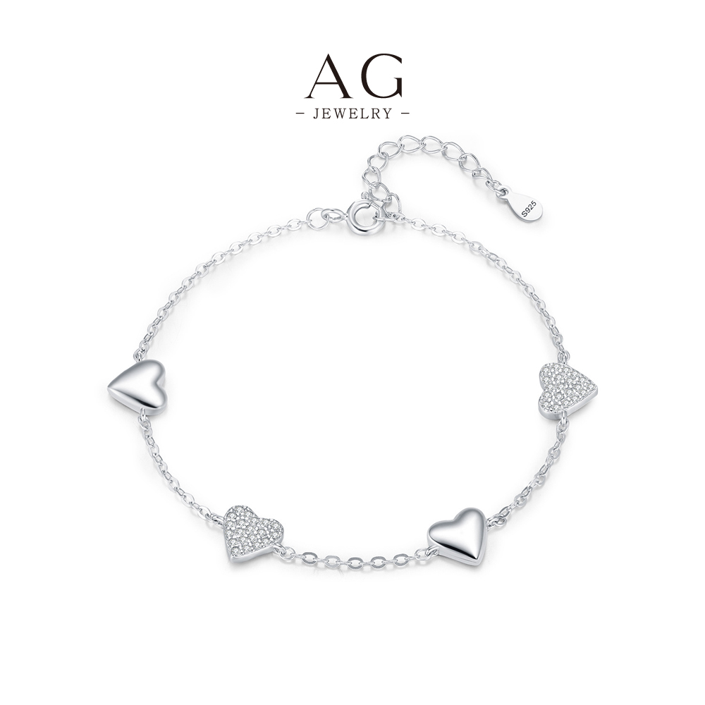 AG Heart Link Bracelet 925 Sterling Silver Romantic Token Jewelry AGRHB1872