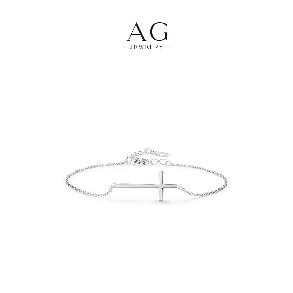 AG Horizontal Cross Bracelet 925 Sterling Silver Modern Faith Jewelry AGS0565