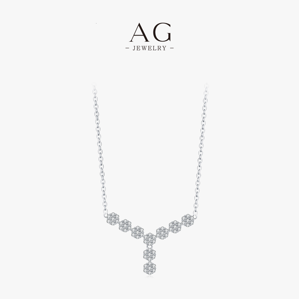 AG Bridal White Zircon Necklace .925 Sterling Silver Wedding Jewelry AGRHS1914