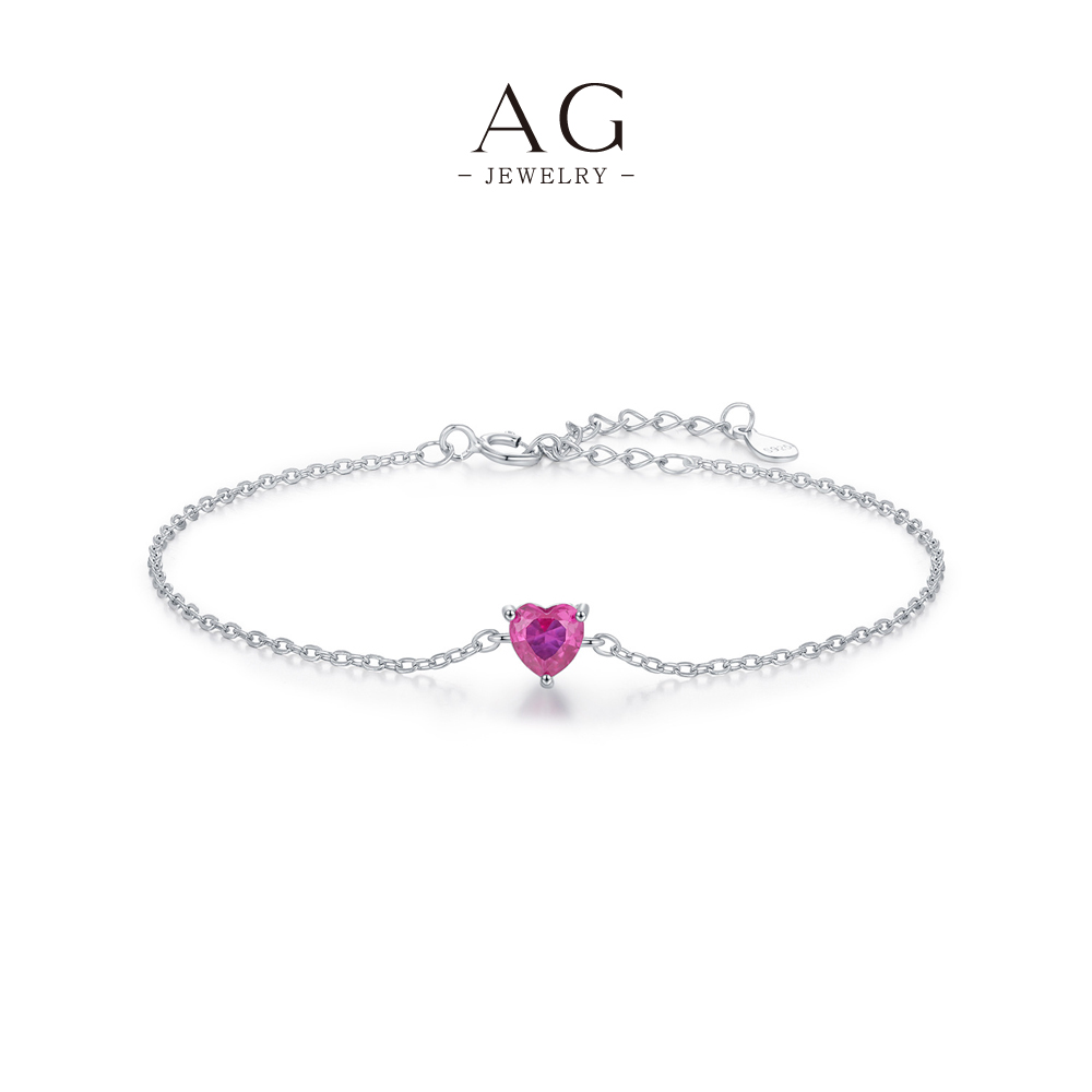 AG Heart Shaped Zircon Link Bracelet 925 Sterling Silver Couples Love Token Jewelry AGRHB1727