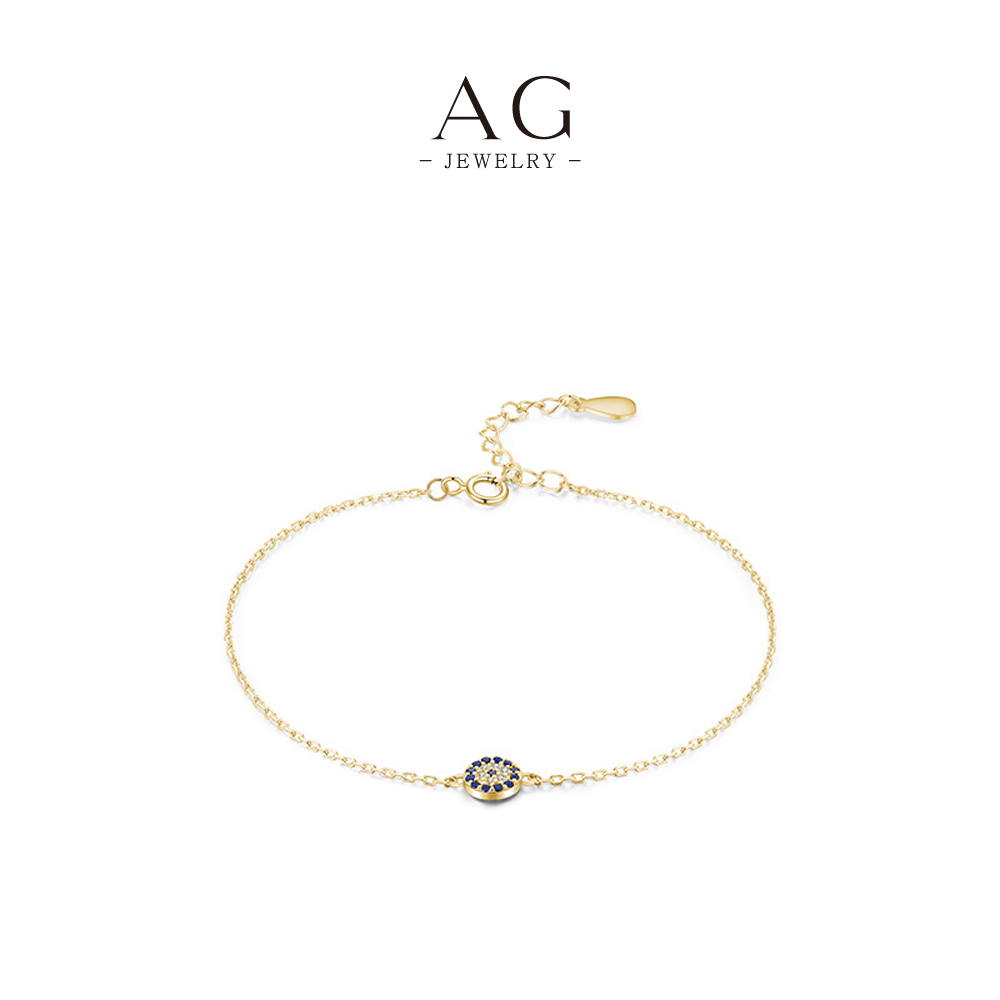 AG Blue Evil Eye Bracelet 925 Silver Stackable Dainty Wish Bracelet for Women AGRHB756