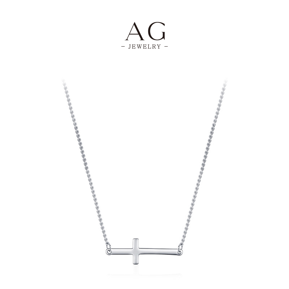 AG Horizontal Cross Pendant Necklace 925 Sterling Silver Modern Christian Jewelry AGRHN835