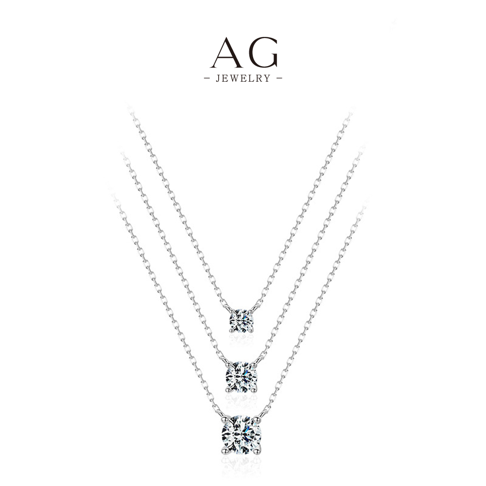 AG Three Sizes Round Zircon Necklace 925 Sterling Silver Customizable Jewelry Gift AGRHN745