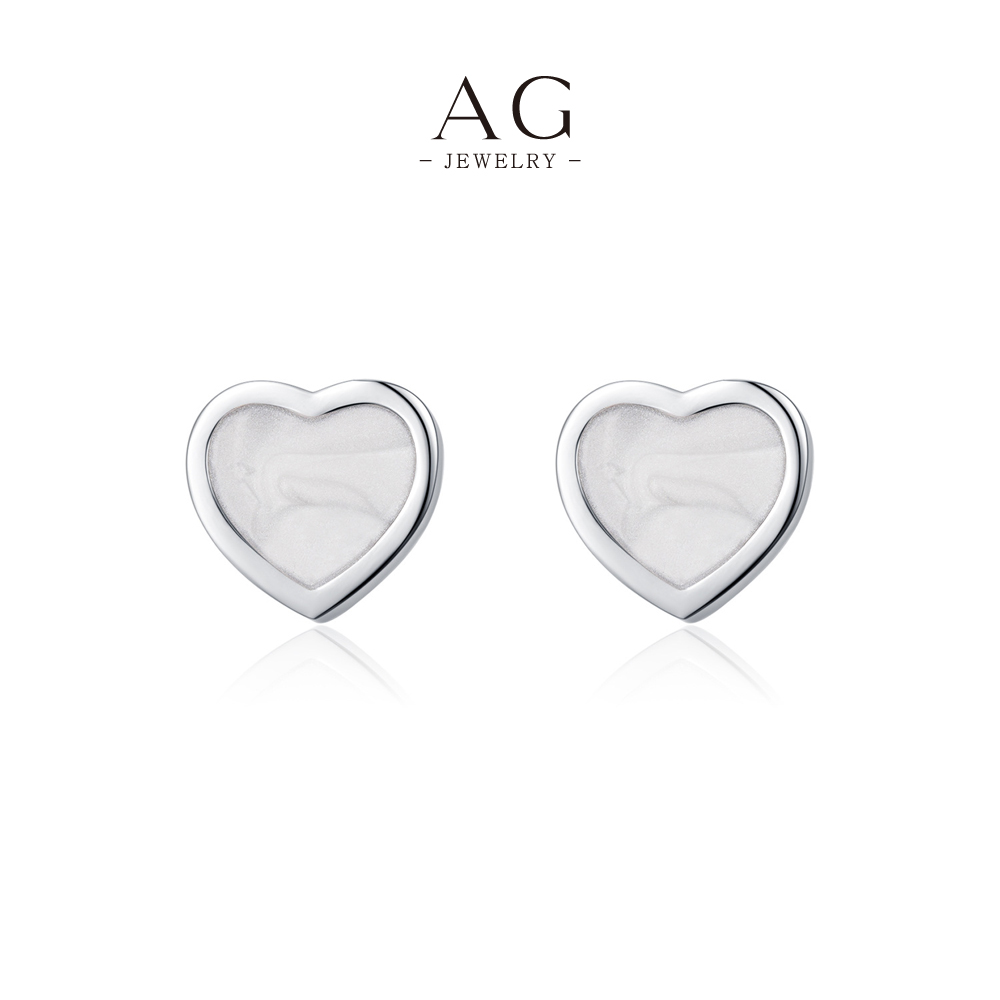 AG Heart Shaped Mother of Pearl Stud Earrings 925 Sterling Silver AGRHE1849