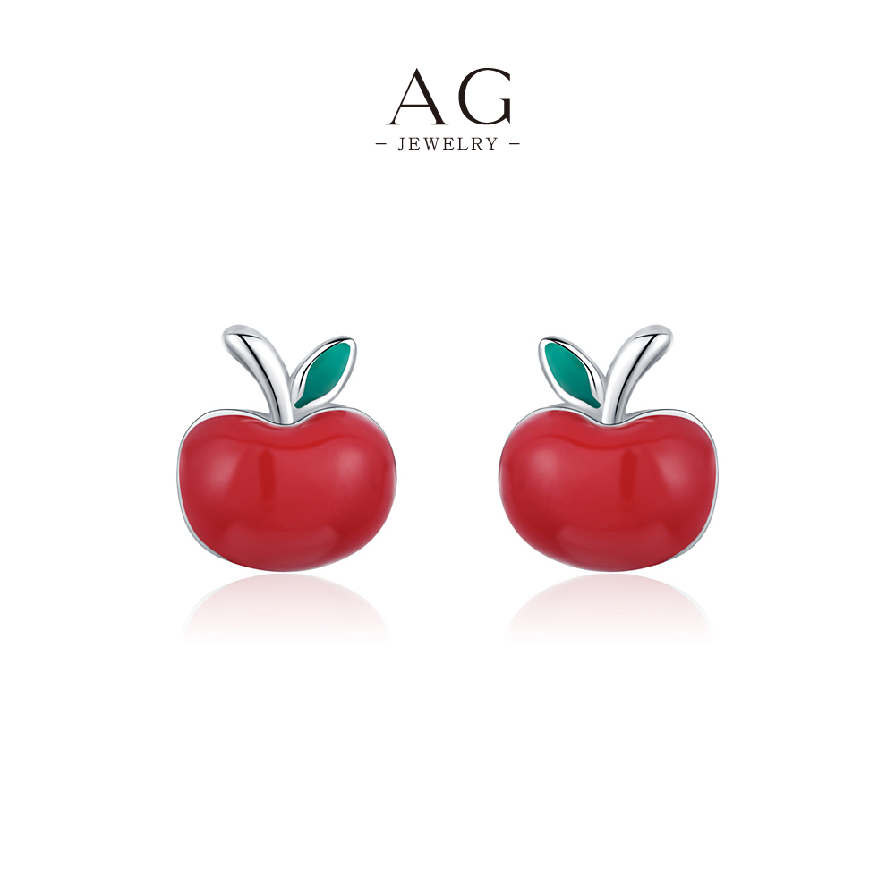 AG Apple Stud Earrings 925 Sterling Silver Fruit Theme Jewelry AGRHE1851
