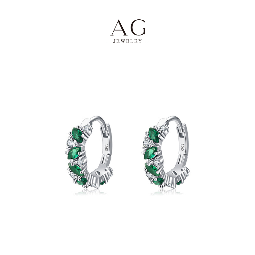 AG Green Zircon Clip Earrings 925 Silver Plated Nature Inspired Non Pierced Jewelry AGRHE1217