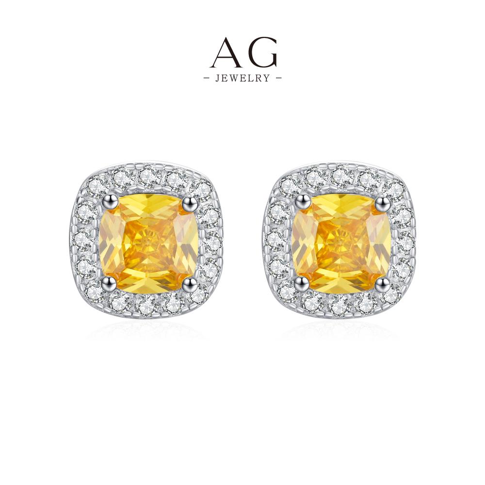 AG Champagne Zircon Stud Earrings 925 Sterling Silver Effortless Elegance Jewelry AGRHE1533