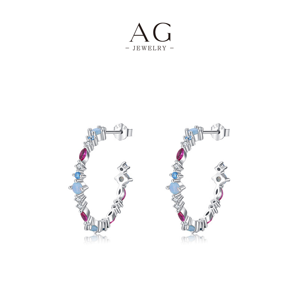 AG Colorful Zircon C-Hoop Earrings 925 Sterling Silver Modern Alphabet Jewelry AGRHE1222