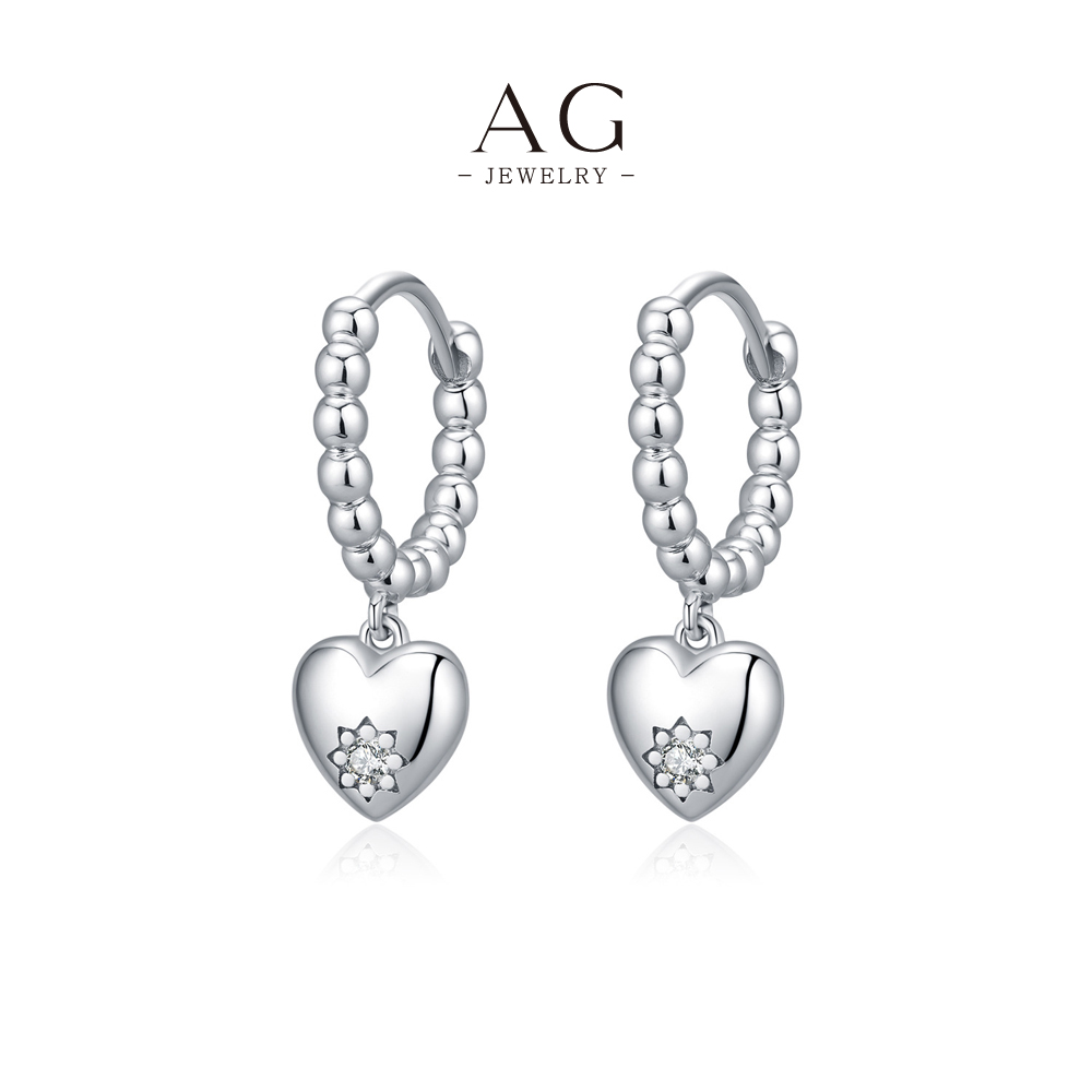 AG Heart Earrings 925 Sterling Silver Love Symbol Dainty Everyday Jewelry AGRHE1895