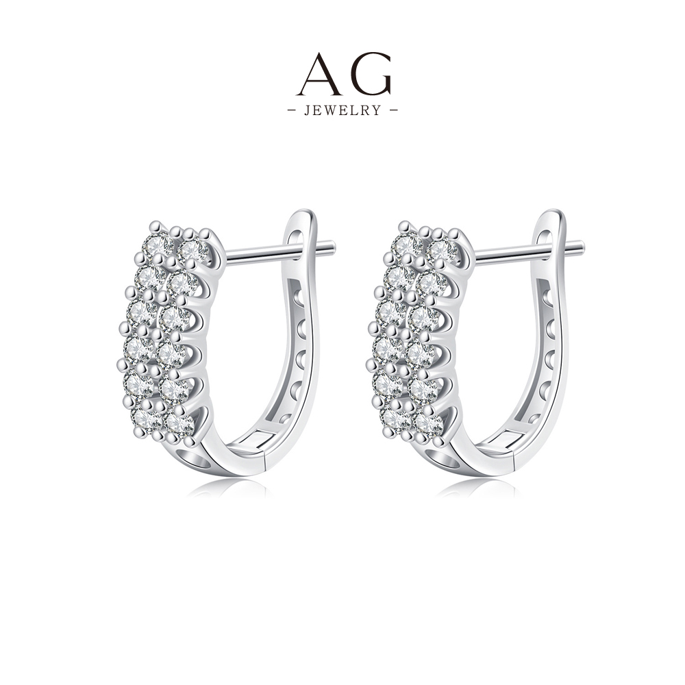 AG Full Zircon Clip-On Earrings 925 Silver Plated Crystal Glamour Event Jewelry AGRHE1830