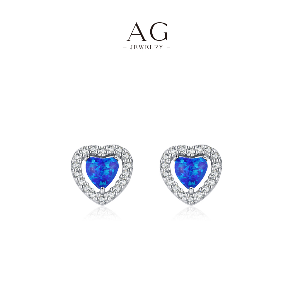 AG Navy Blue Heart Stud Earrings 925 Sterling Silver Nautical Romance Jewelry AGRHE1465