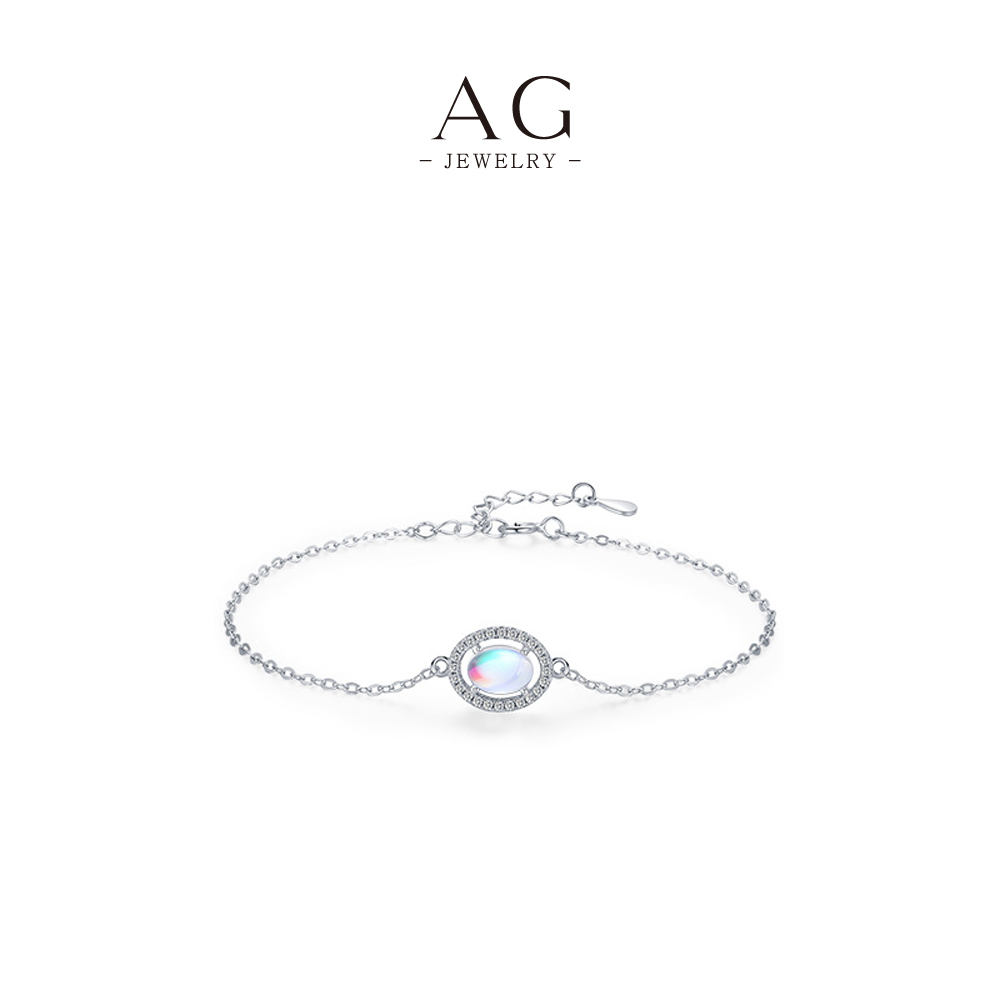 AG Moonstone Beaded Bracelet 925 Sterling Silver Celestial Aura Jewelry AGRHB964