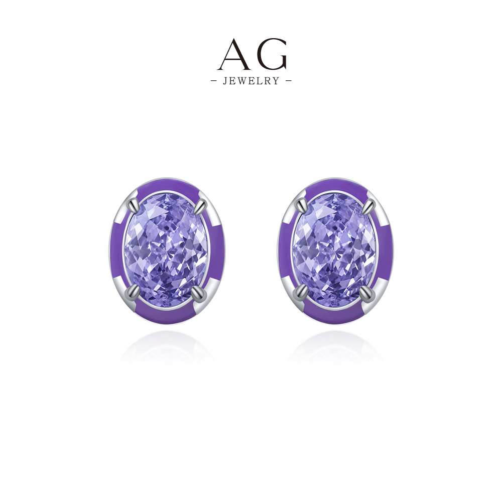 AG Lavender Oval Zircon Stud Earrings 925 Sterling Silver Pastel Jewelry AGRHE1802