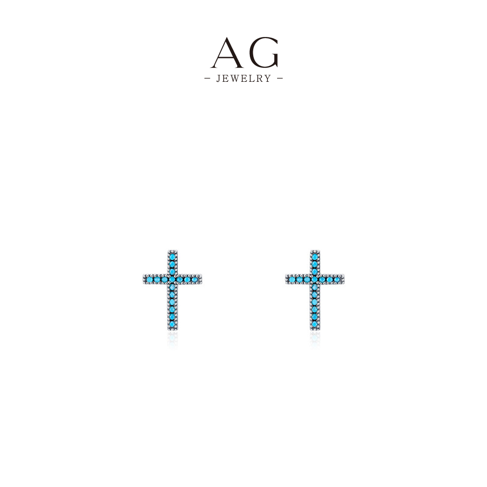 AG Cross Turquoise Drop Earrings 925 Sterling Silver Spiritual Southwest Jewelry AGRHE1022