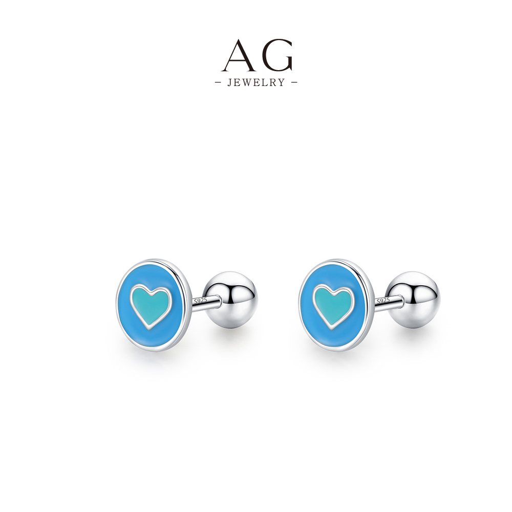 AG Heart Enamel Stud Earrings 925 Silver Plated Glass Art Effect Jewelry AGRHE1300