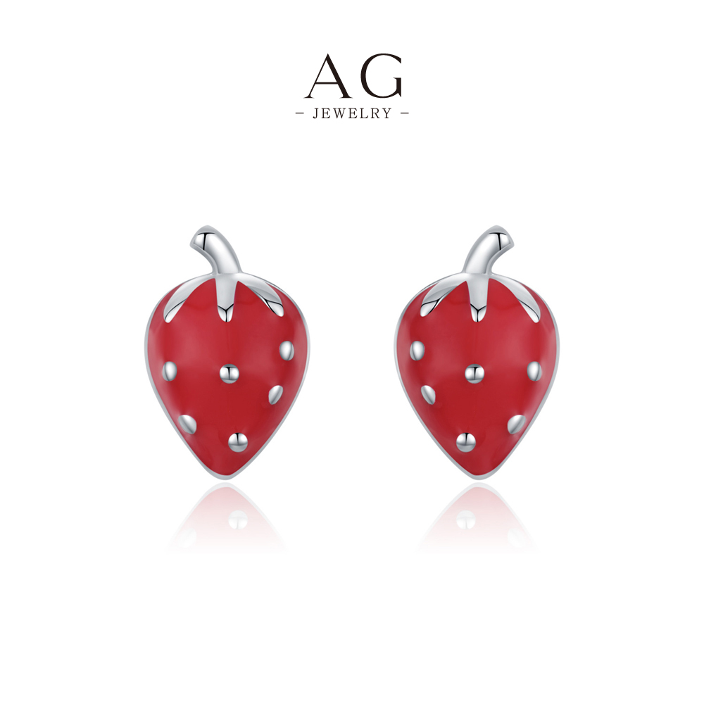 AG Strawberry Stud Earrings 925 Sterling Silver Fun Fruit Jewelry AGRHE1853