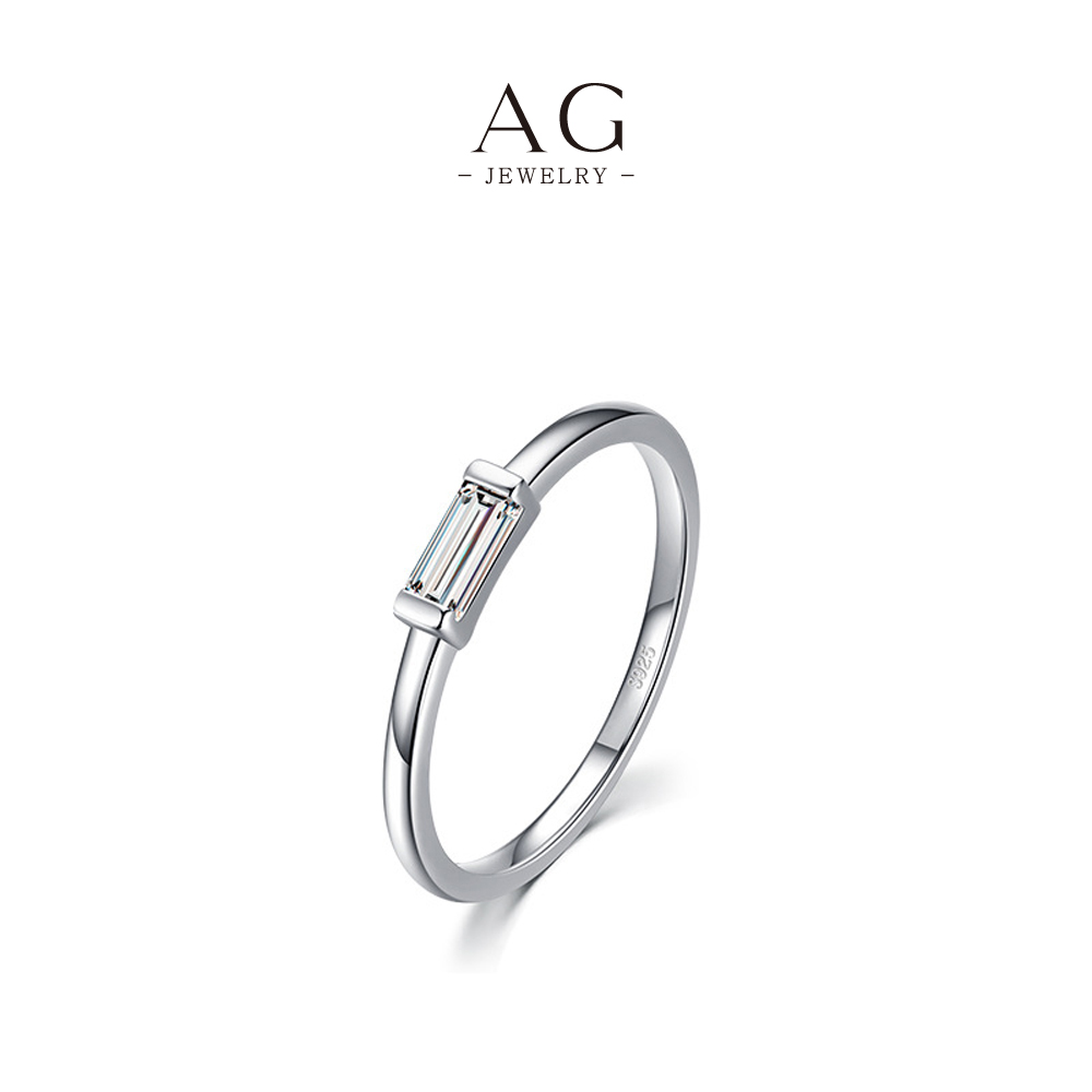 AG Square Zircon Ring 925 Sterling Silver Modern Geometry Jewelry AGRHR663