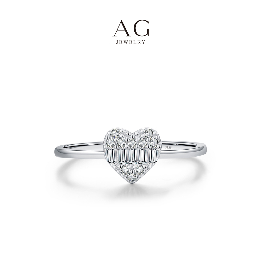 AG JEWELRY Heart Shaped Zircon Ring 925 Sterling Silver Modern Love Token AGRHR1455