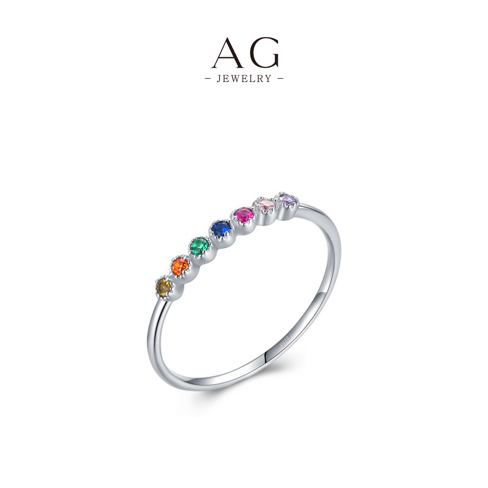 AG JEWELRY Rainbow Zircon Ring 925 Sterling Silver Multicolor Sparkle Jewelry AGRHR905