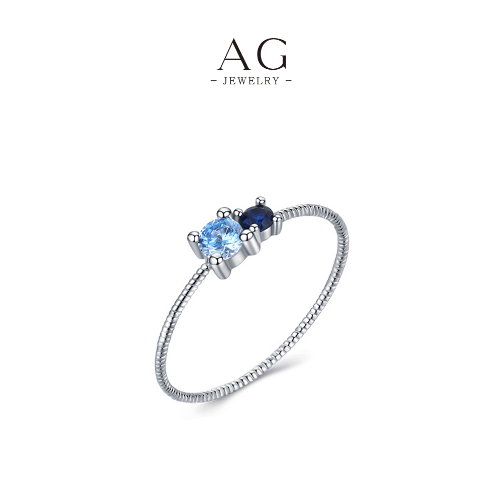 AG Ocean Depths Zircon Ring 925 Sterling Silver Gradient Blue Jewelry AGRHR904