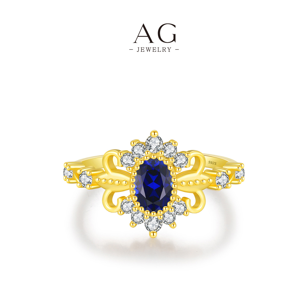 AG Royal Blue Zircon Ring 925 Sterling Silver Regal Splendor Jewelry AGRHR1635