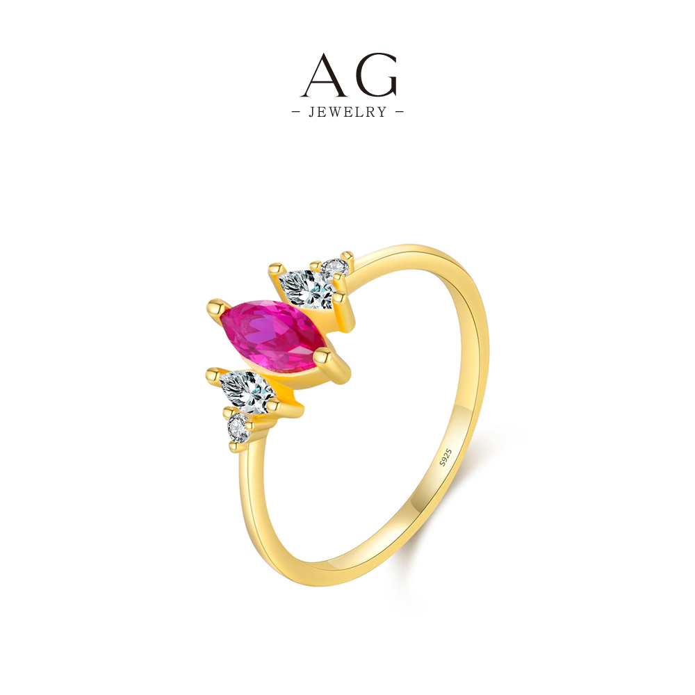 AG JEWELRY Magenta Zircon Hexagon Ring 925 Sterling Silver Geometric Glam Jewelry AGRHR1639