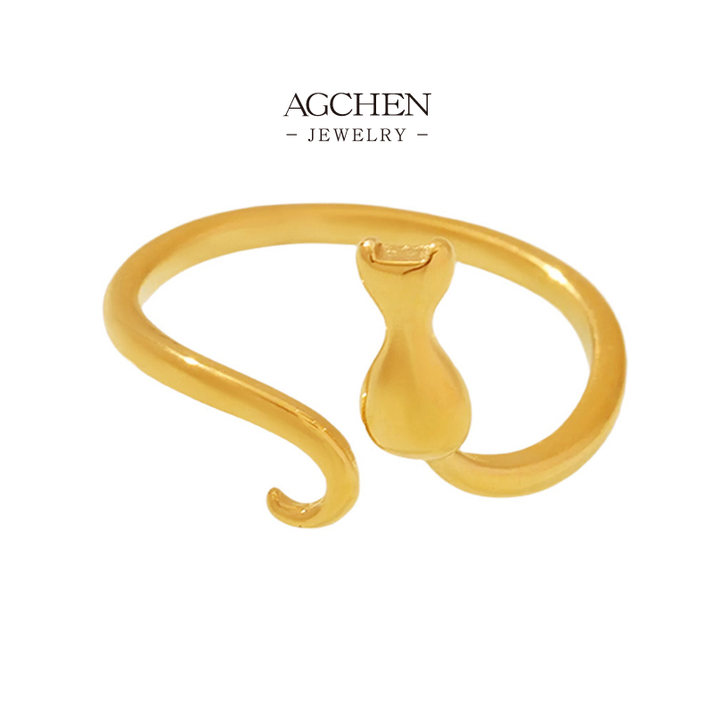 AGCHEN Stainless Steel Cat Ring Animal Lover Jewelry Gift AGA004