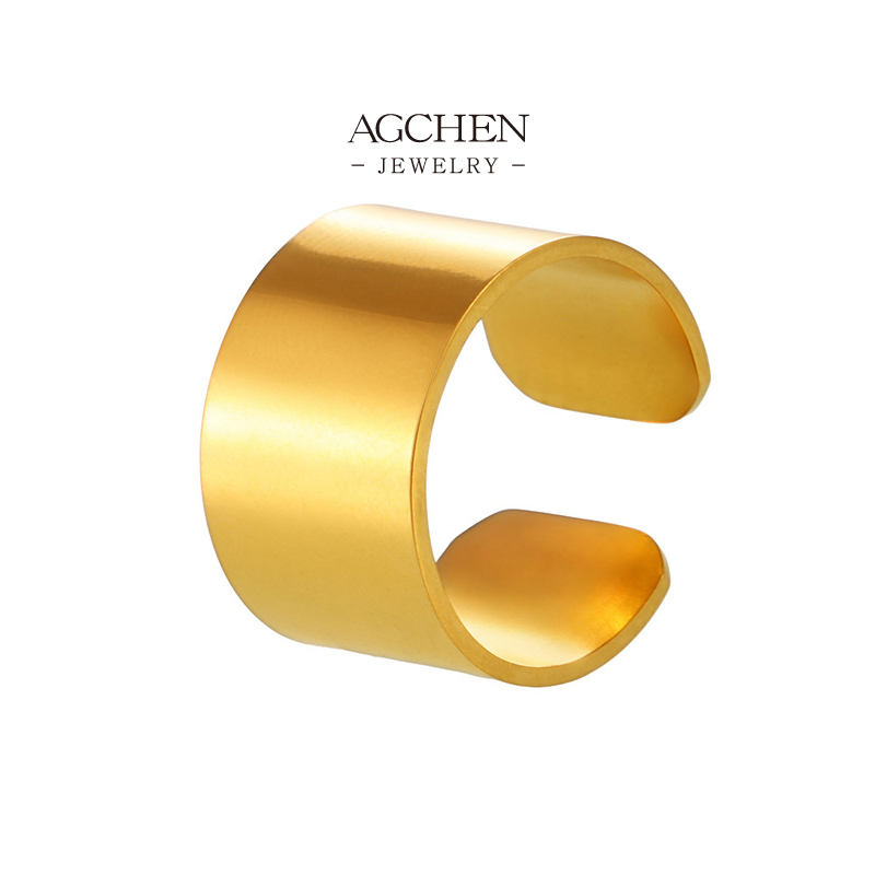 AGCHEN Stainless Steel Wide Mirror Finish Open Ring Minimalist Jewelry Bulk Order Supplier AGA006