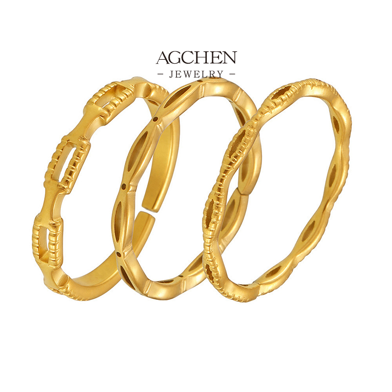 AGCHEN Stainless Steel Openwork Ring Architectural Design Jewelry AGA133