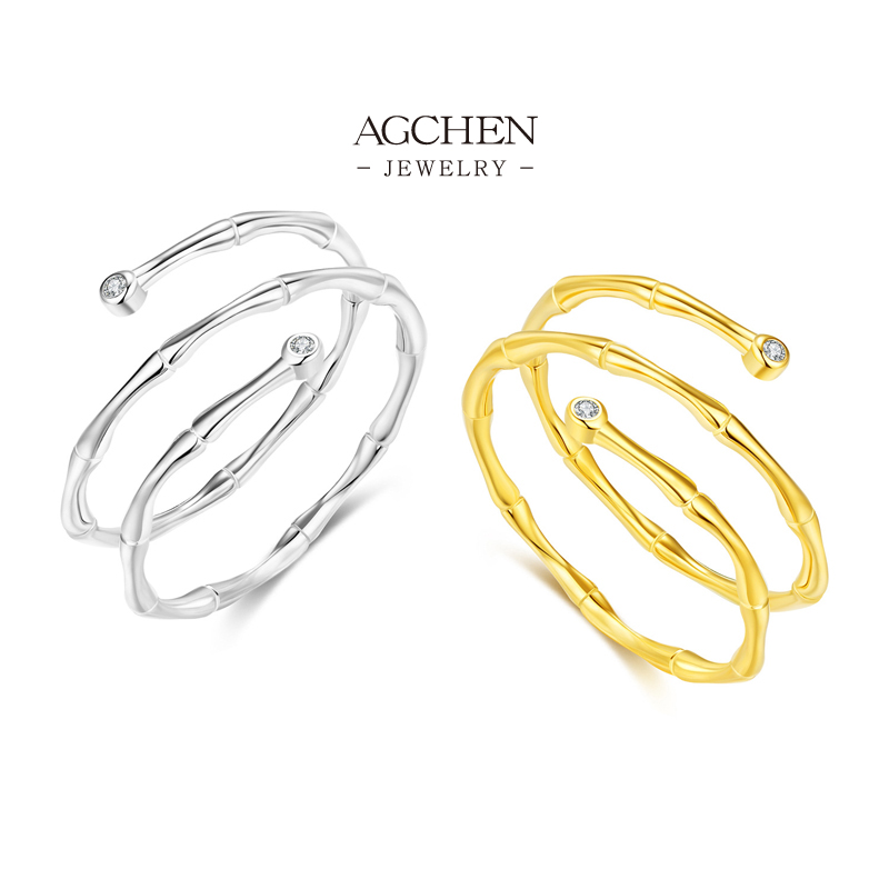 AGCHEN Multi Coil Ring Set 925 Sterling Silver Stackable Spiral Jewelry AGJ5272