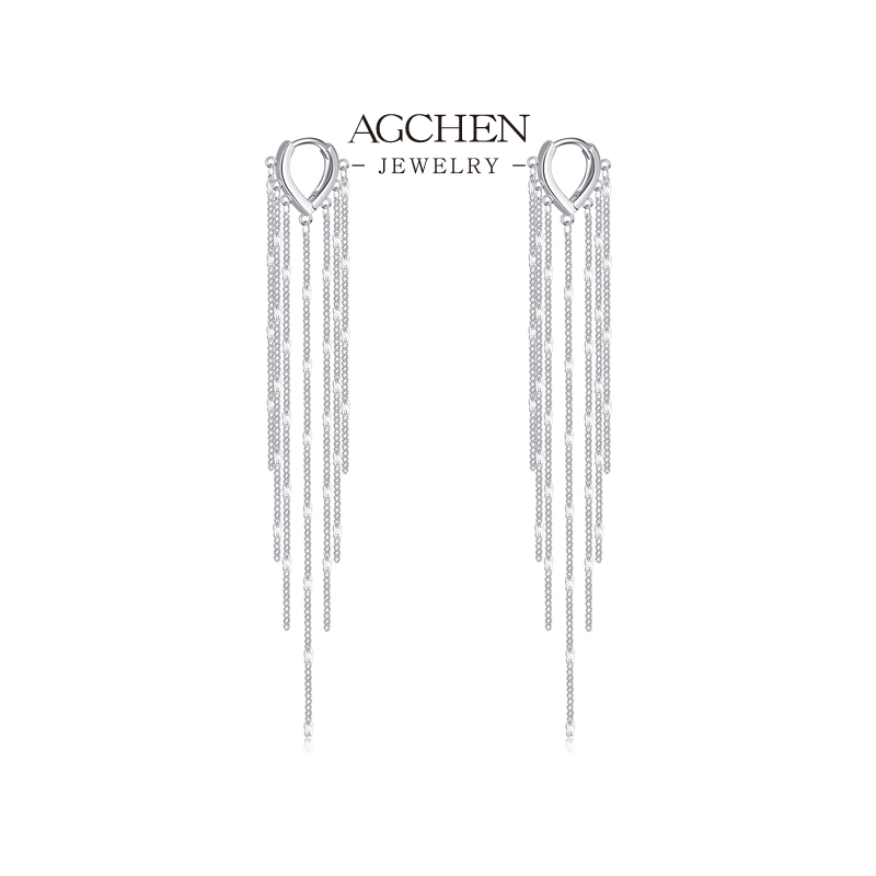 AGCHEN Cascading Tassel Earrings 925 Sterling Silver Bohemian Movement Jewelry AGG7026