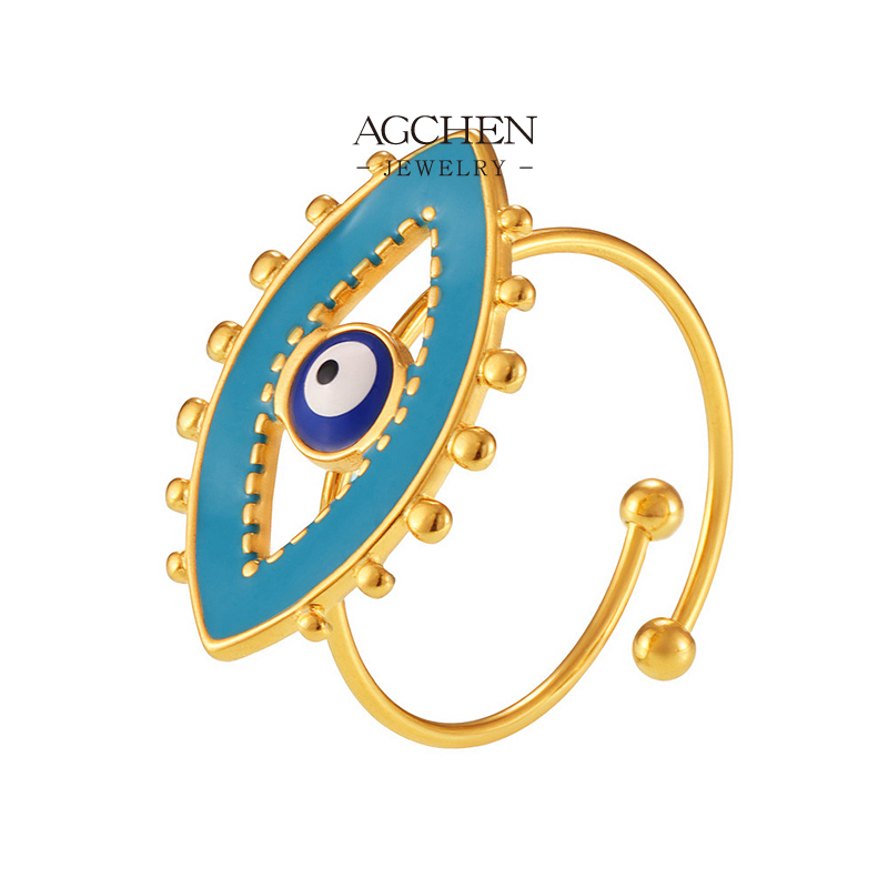 AGCHEN Stainless Steel Evil Eye Ring BSCI Certified Supplier Custom Logo AGA227
