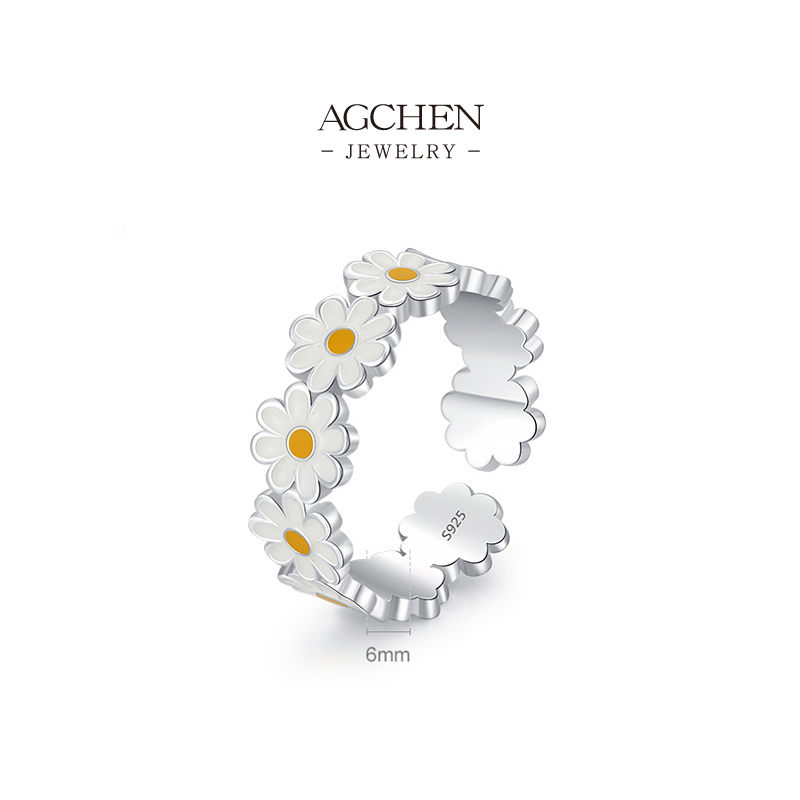 AGCHEN Sunflower Bloom Ring 925 Sterling Silver Botanical Joy Jewelry AGR00232