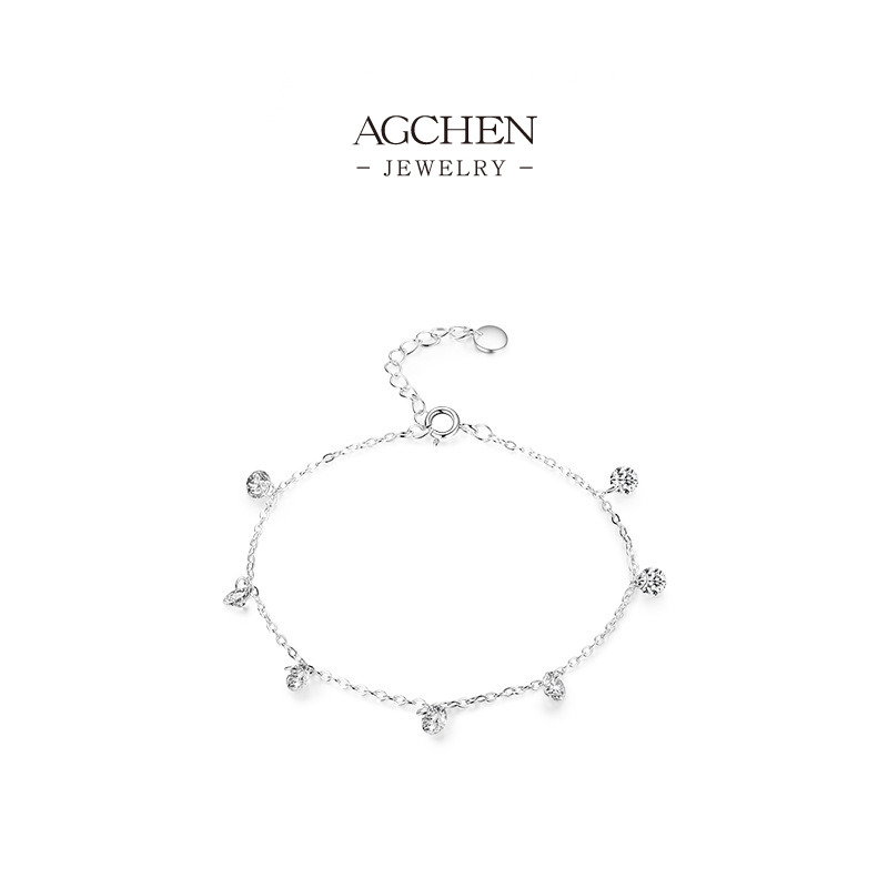 AGCHEN Multi Charm Zircon Bracelet 925 Sterling Silver Layered Narrative Jewelry AGRHB740