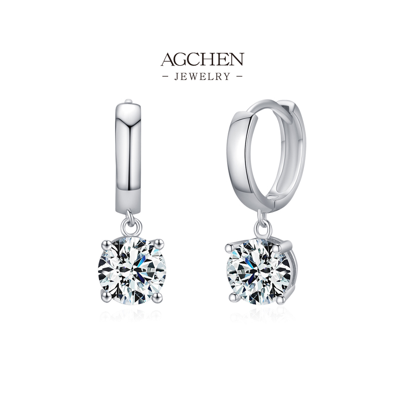 AGCHEN 5mm 6.5mm Zircon Stud Earrings 925 Sterling Silver Dual Size Sparkle Set AGMSE0026-5mm