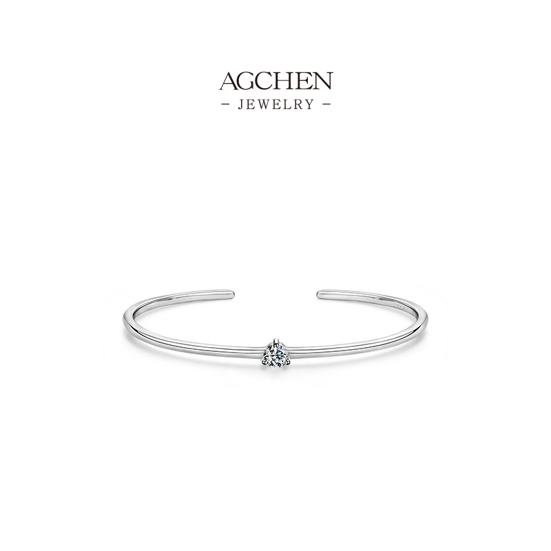 AGCHEN Zircon Bangle 925 Sterling Silver Crystal Halo Statement Jewelry AGRHB719