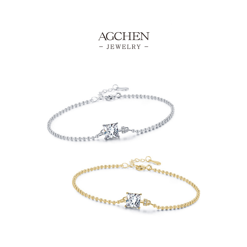 AGCHEN Classic Square Link Bracelet 925 Sterling Silver Timeless Modern Jewelry AGRHB777