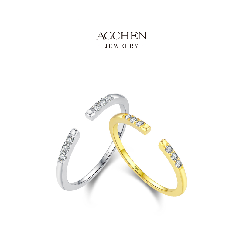 AGCHEN Open End Ring 925 Sterling Silver Adjustable Modern Jewelry AGR00018