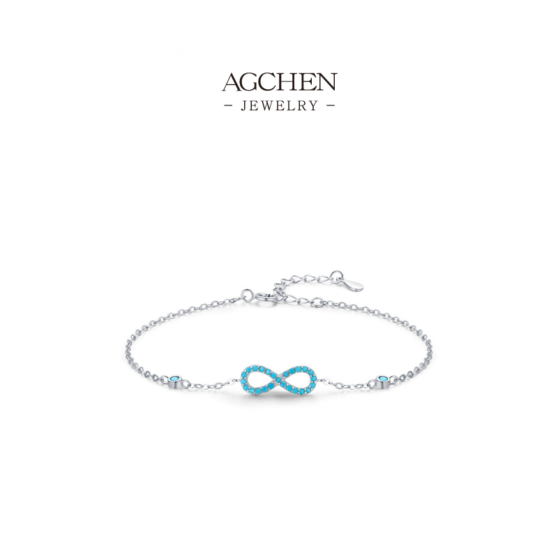 AGCHEN Infinity Turquoise Bracelet 925 Sterling Silver Eternal Desert Jewelry AGRHB965