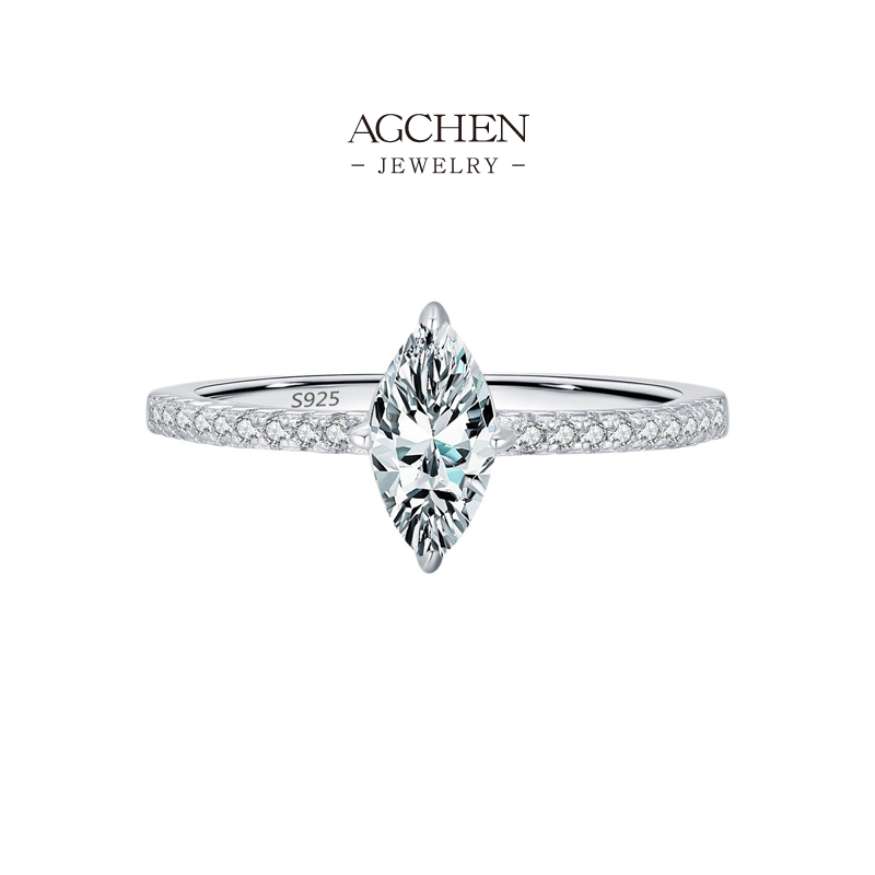 AGCHEN Baguette Cut Zircon Ring 925 Sterling Silver Linear Elegance Jewelry AGMSR0113