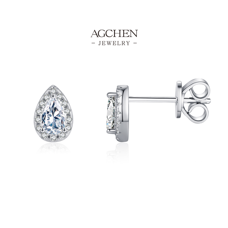 AGCHEN Square Teardrop Heart Round Zircon Stud Earrings 925 Sterling Silver Multi Shape Jewelry Set AGMSE0040