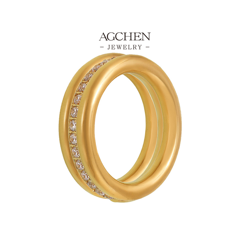 AGCHEN Stainless Steel Zirconia Eternity Ring Full Circle Sparkle Jewelry AGA725
