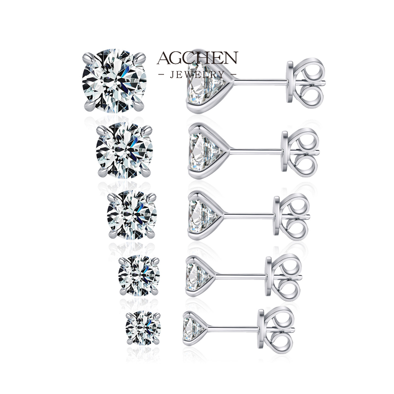 AGCHEN Classic Zircon Stud Earrings 925 Sterling Silver Timeless Fine Jewelry for Her AGMSE0100