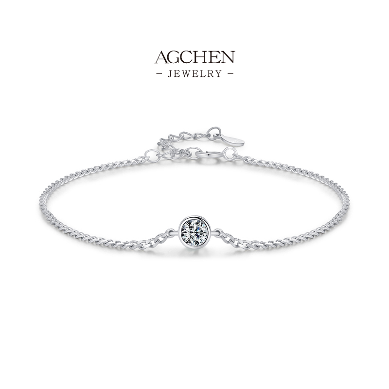 AGCHEN JEWELRY Square Cut Zircon Bracelet 925 Sterling Silver Geometric Line Jewelry AGMSB0002-4mm