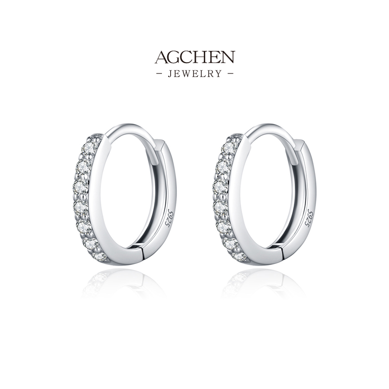 AGCHEN 925 Silver Zircon Earrings Perfect Gift for Women Elegant Jewelry AGMSE0094 