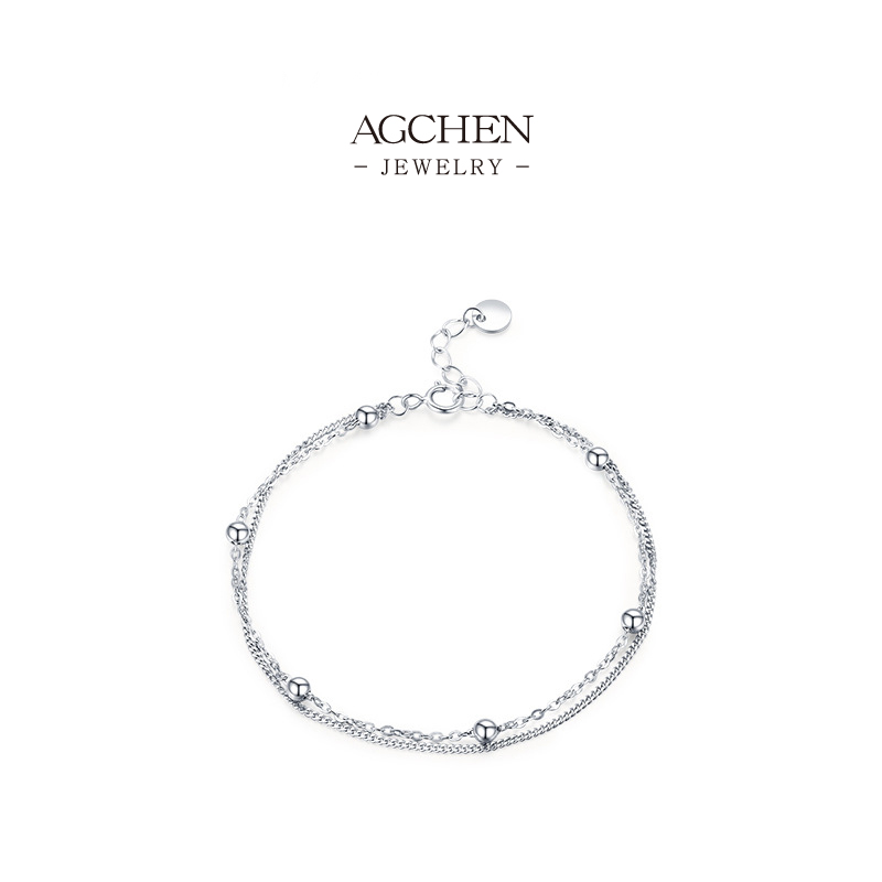 AGCHEN Beaded Stretch Bracelet 925 Sterling Silver Stackable Boho Style Jewelry AGRHB780