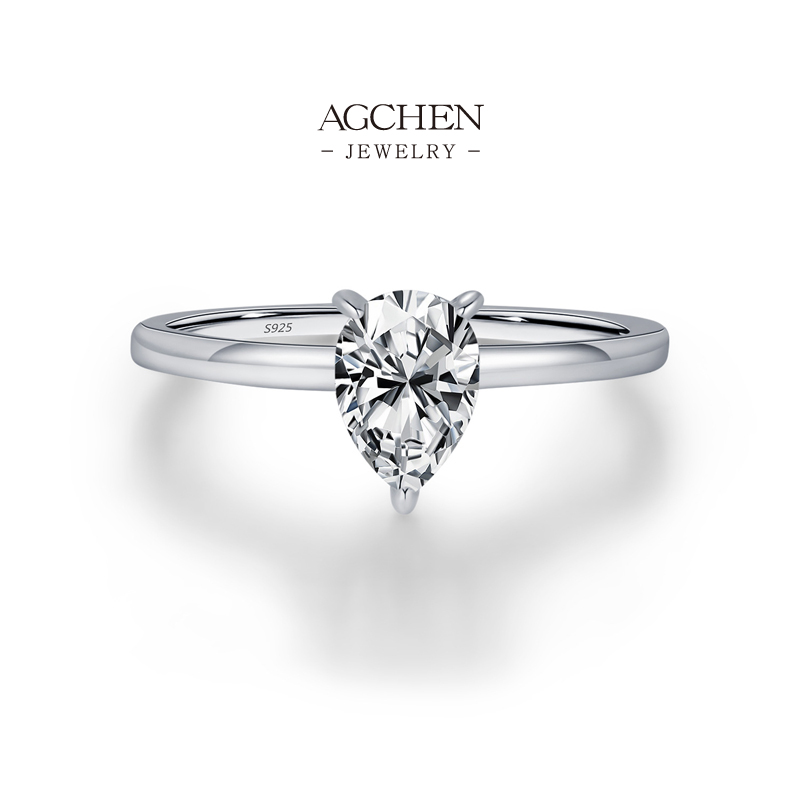 AGCHEN Pear Cut Zircon Ring 925 Sterling Silver Teardrop Elegance Jewelry AGMSR0047